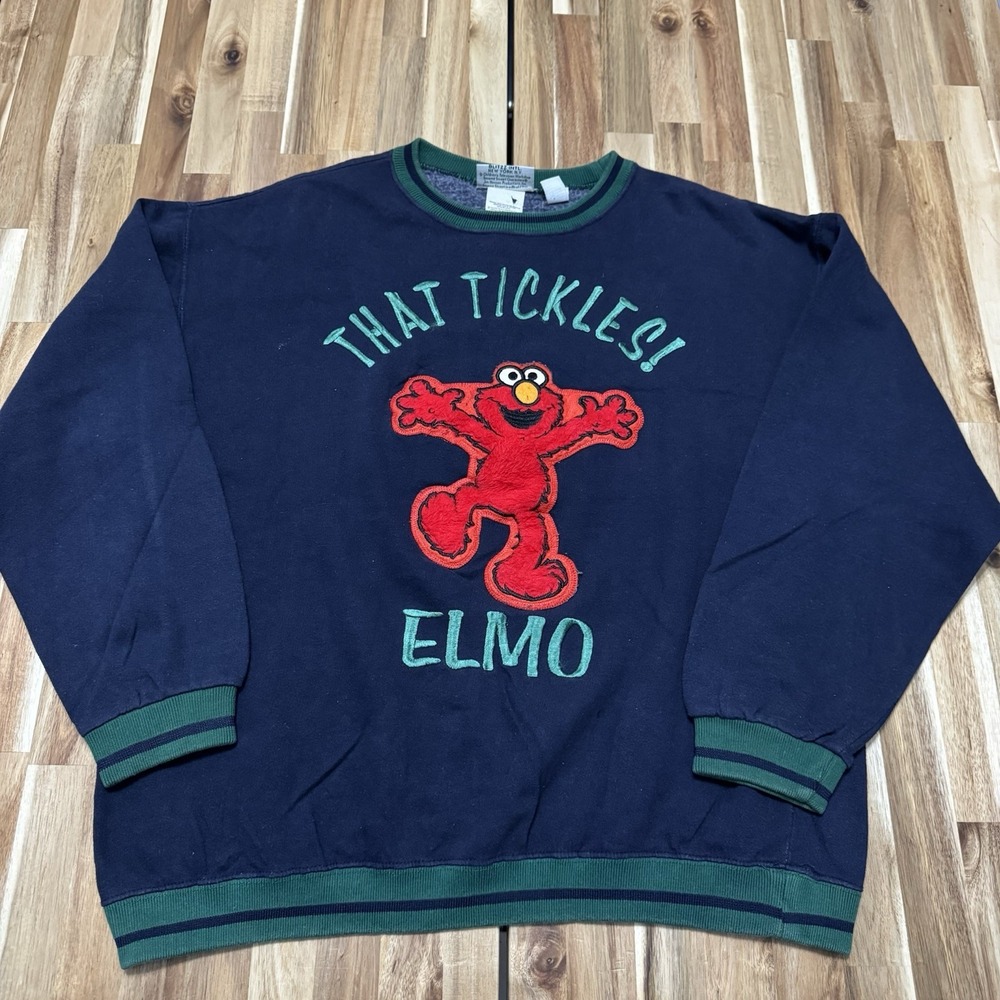 Vintage Elmo Sweatshirt Adult L Blue‎ Tickle Me Sesame Street Crewneck 90s